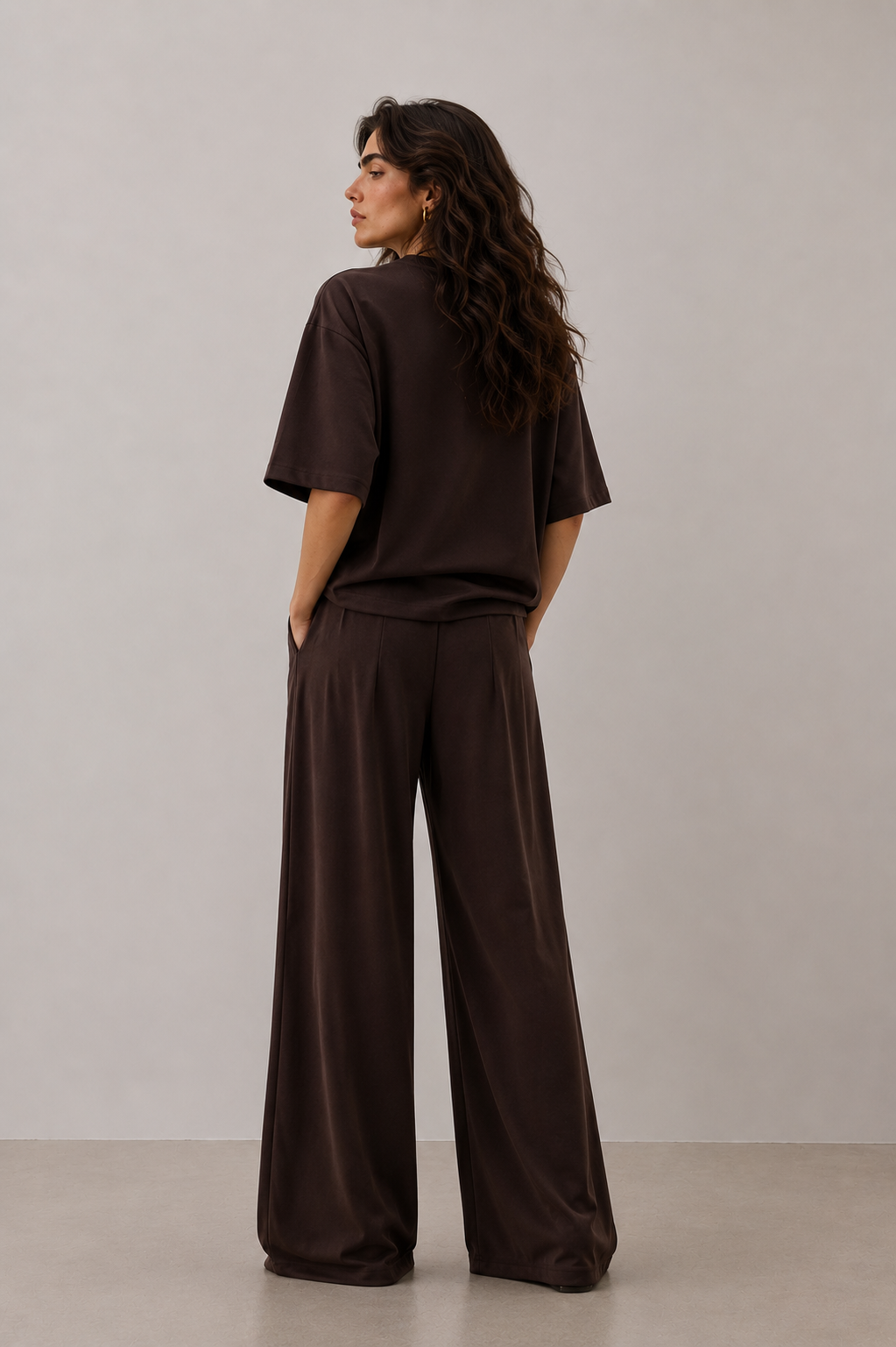 Kahve Modal Karışımlı T-Shirt Pantolon Takım