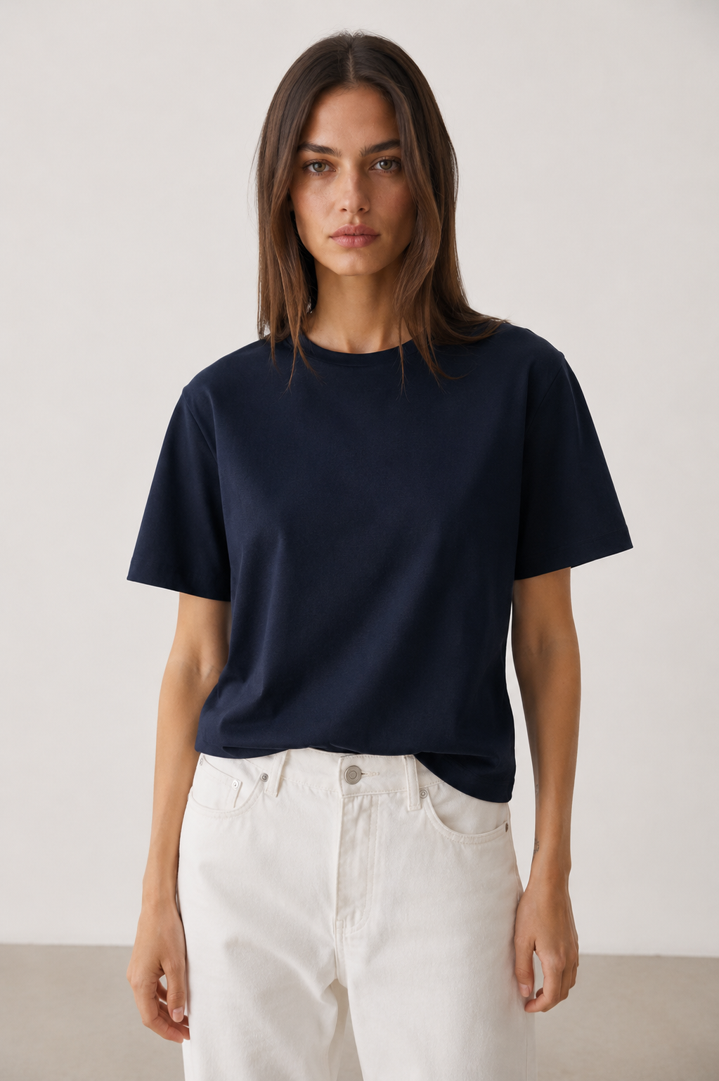 Lacivert Dökümlü Kadın T-Shirt