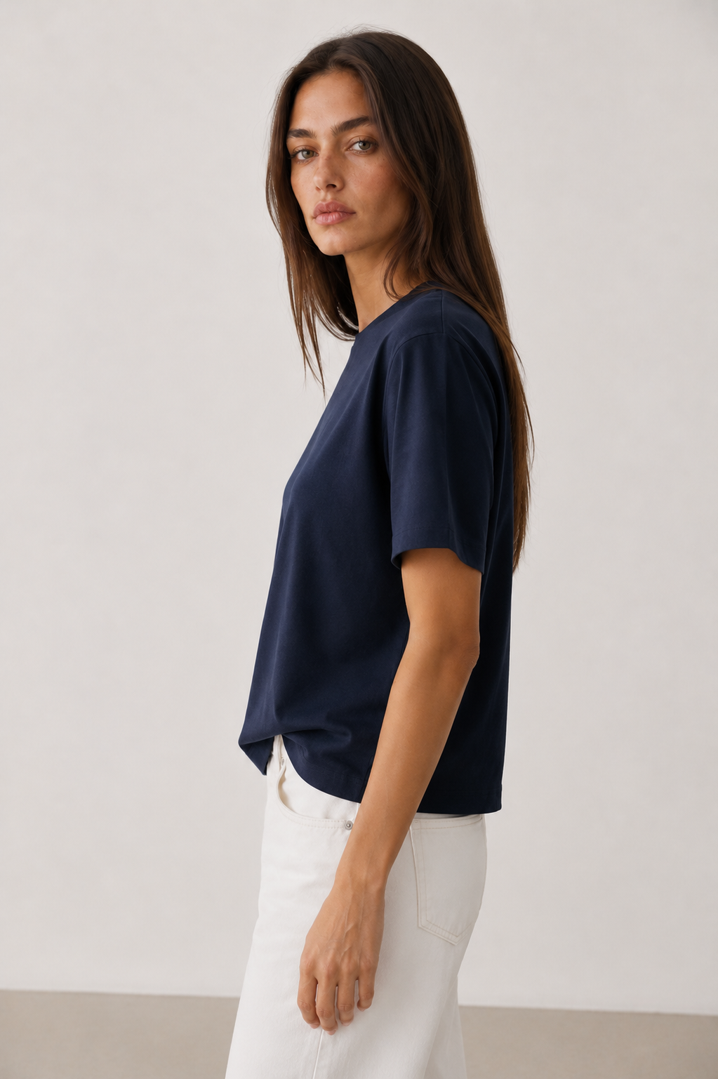 Lacivert Dökümlü Kadın T-Shirt