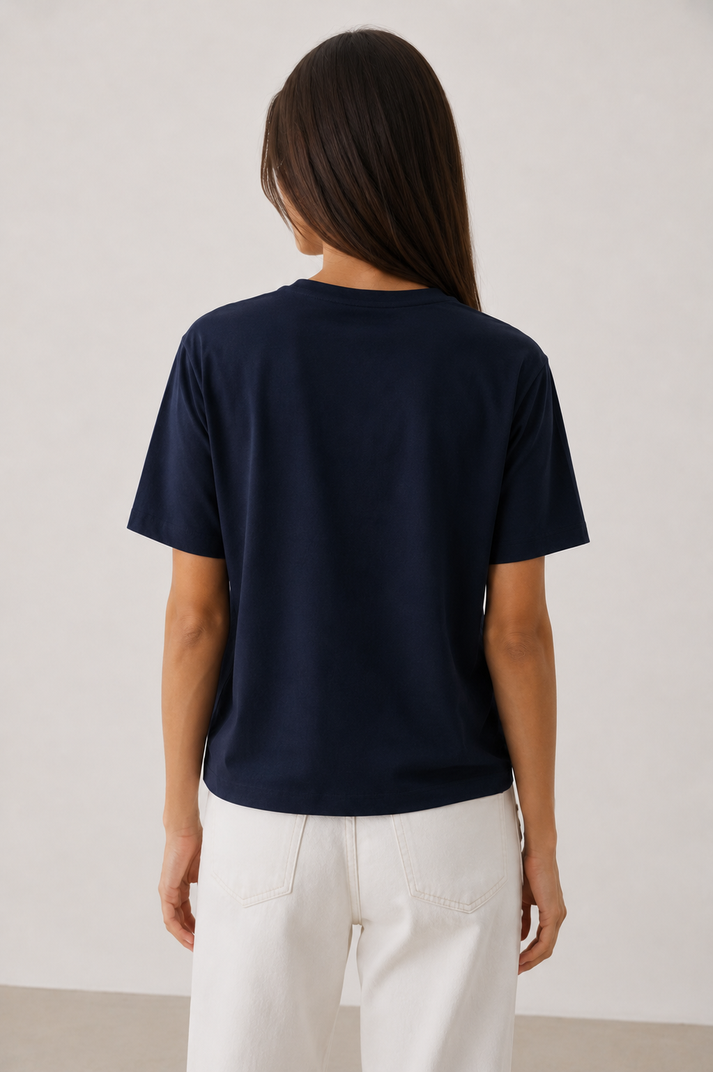 Lacivert Dökümlü Kadın T-Shirt