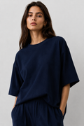 Lacivert Modal Karışımlı T-Shirt Pantolon Takım
