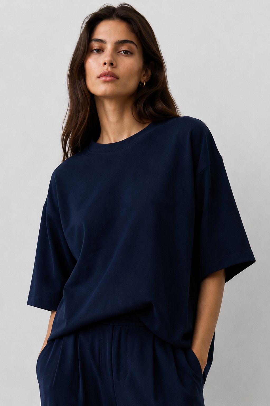Lacivert Modal Karışımlı T-Shirt Pantolon Takım