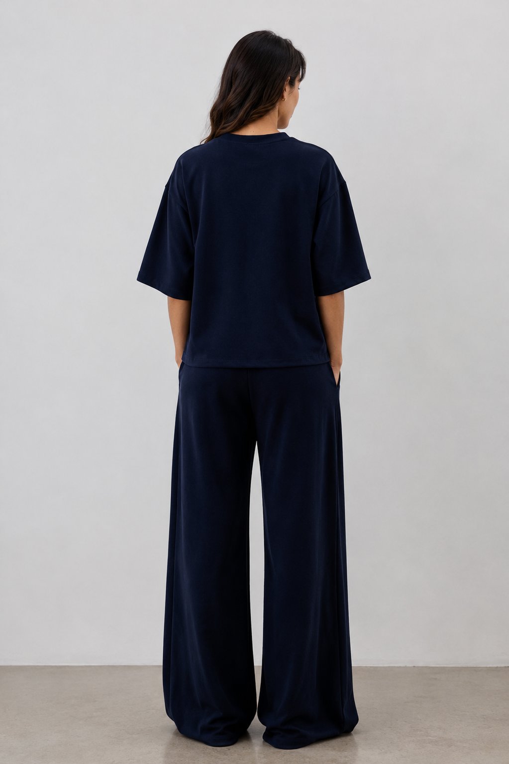 Lacivert Modal Karışımlı T-Shirt Pantolon Takım