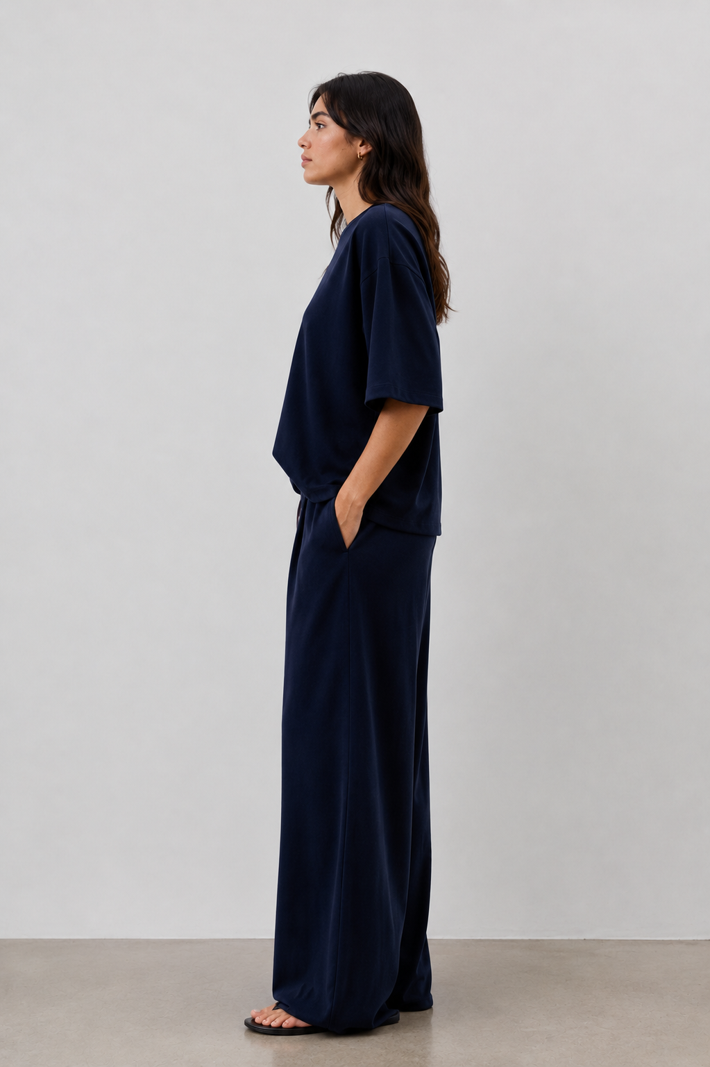 Lacivert Modal Karışımlı T-Shirt Pantolon Takım