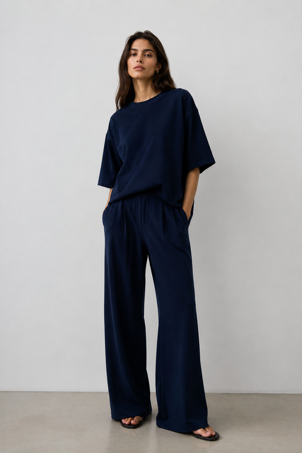 Lacivert Modal Karışımlı T-Shirt Pantolon Takım