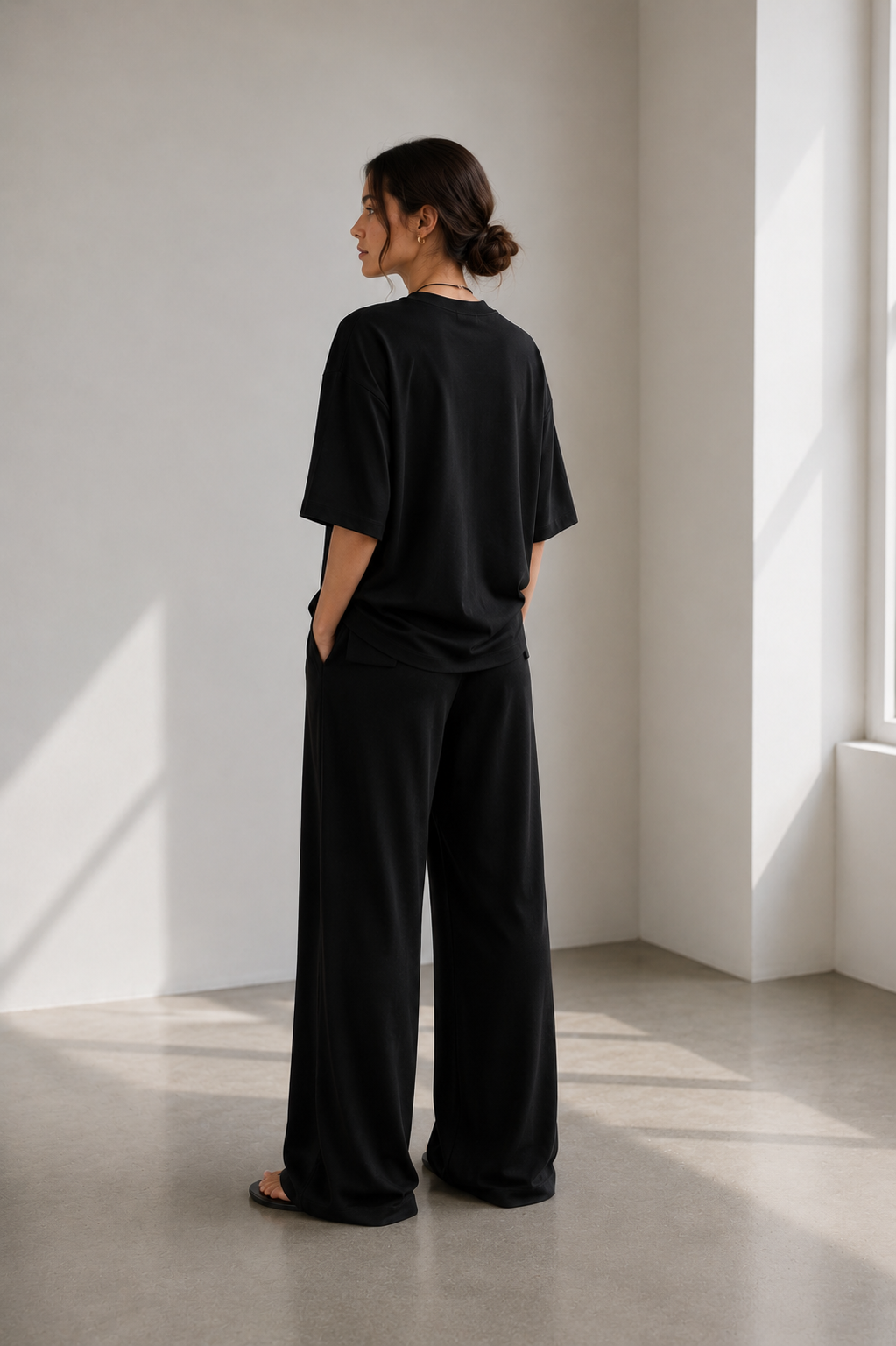 Siyah Modal Karışımlı T-Shirt Pantolon Takım