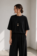 Siyah Modal Karışımlı T-Shirt Pantolon Takım