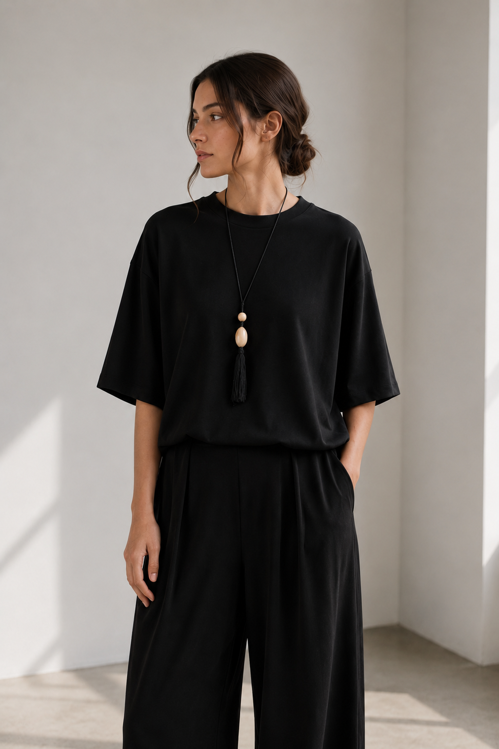 Siyah Modal Karışımlı T-Shirt Pantolon Takım